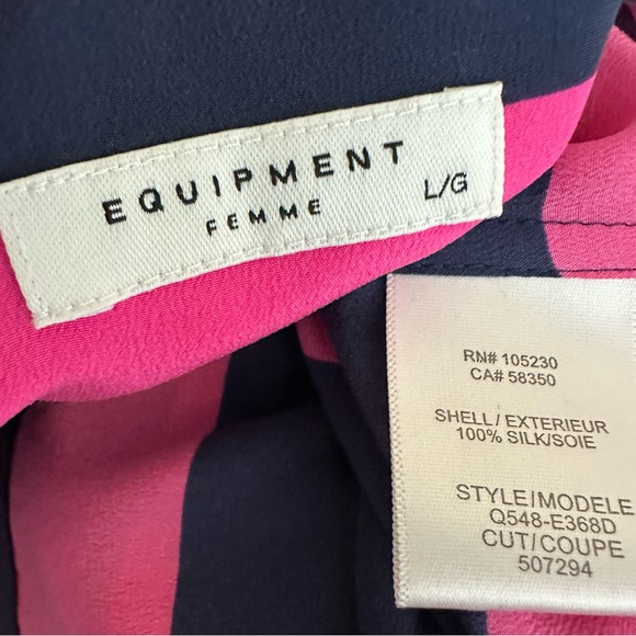 Equipment Navy Pink Striped Silk Button Down Shirt Size Large - Picture 13 of 13